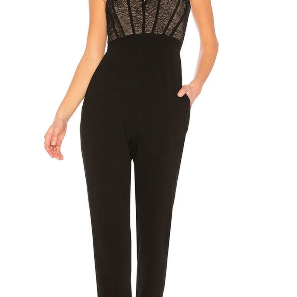 Bcbg Maxazria Patrycia Black Jumpsuit W/ Lace Bodice Top.